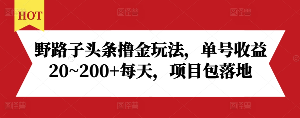 野路子头条撸金玩法，单号收益20~200+每天，项目包落地-全有网创