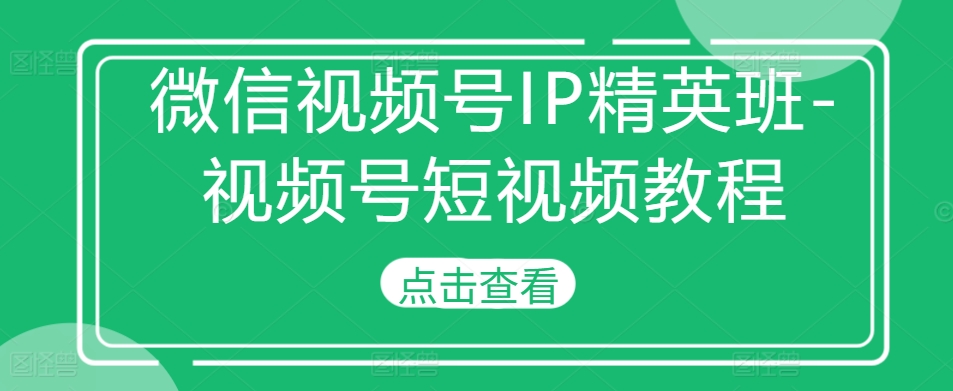 微信视频号IP精英班-视频号短视频教程-全有网创
