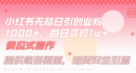 小红书无脑每日引流创业粉500+，小白每天只花半小时，躺赚长尾收益【揭秘】-全有网创