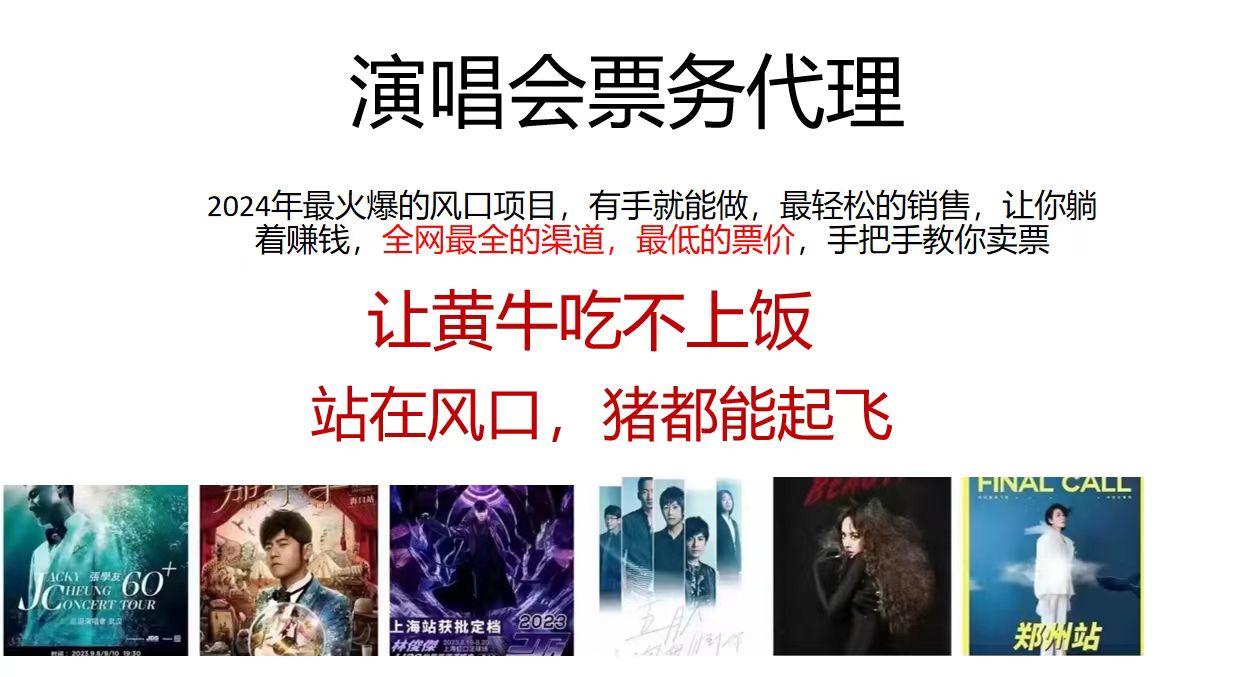 演唱会票务代理，2024年最火爆风口项目，全网最低的票价，小白一分钟上…-全有网创