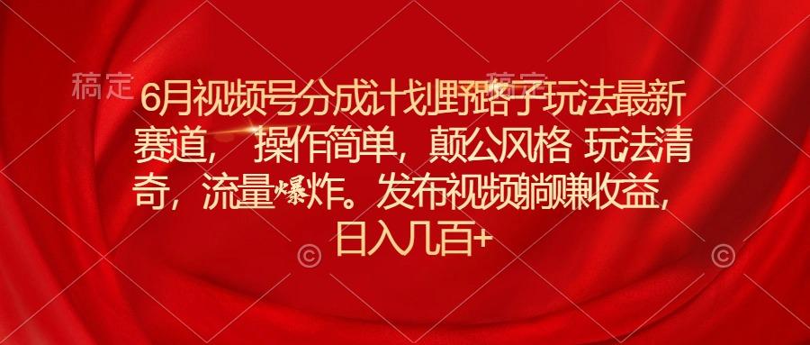 6月视频号分成计划野路子玩法最新赛道操作简单，颠公风格玩法清奇，流…-全有网创