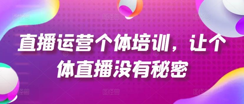 直播运营个体培训，让个体直播没有秘密，起号、货源、单品打爆、投流等玩法-全有网创