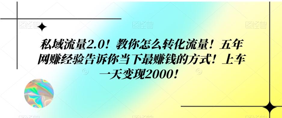 私域流量2.0！教你怎么转化流量！五年网赚经验告诉你当下最赚钱的方式！上车一天变现2000！-全有网创
