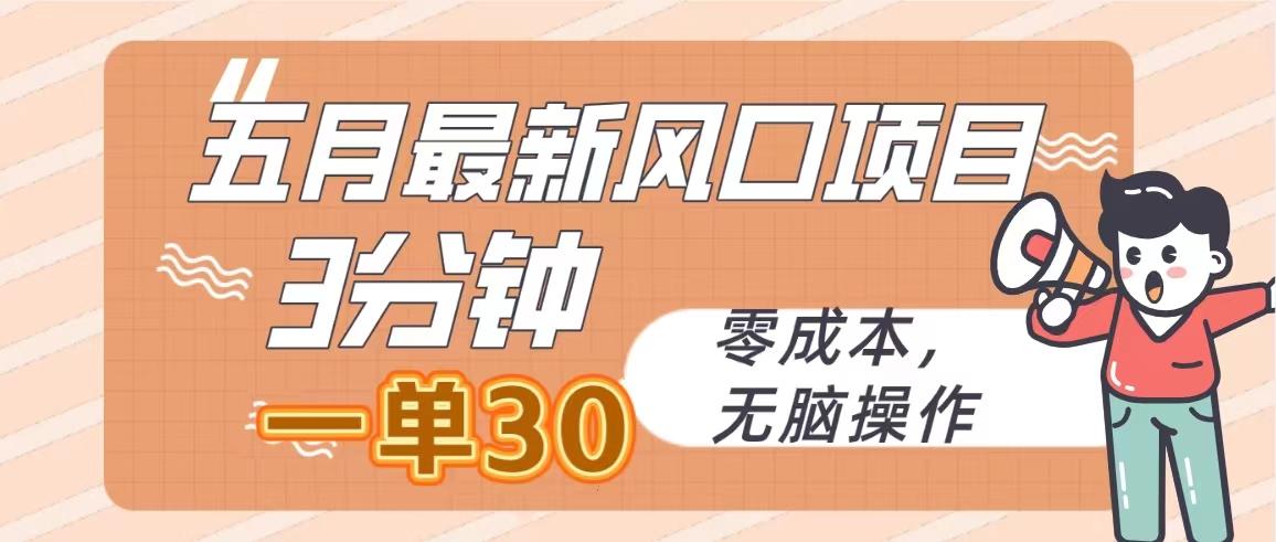 五月最新风口项目，3分钟一单30，零成本，无脑操作-全有网创