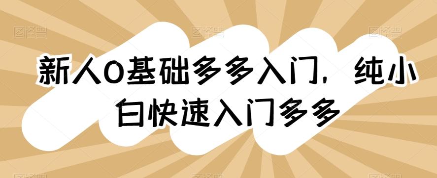 新人0基础多多入门,纯小白快速入门多多