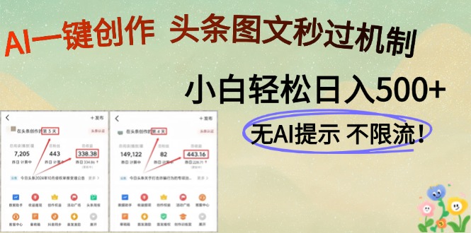AI黑科技一键创作，头条图文轻松日入500+-全有网创