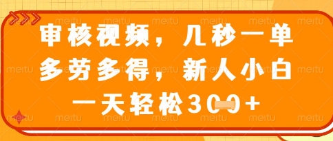 视频审核员，几秒一单，不限时间，不限地点，多做多得，新人小白一天轻松几张+【揭秘】-全有网创
