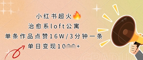 小红书超火的治愈系loft公寓,单条作品点赞16W,3分钟一条,单日变现数张-全有网创