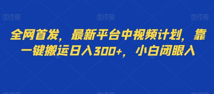 全网首发，最新平台中视频计划，靠一键搬运日入300+，小白闭眼入-全有网创
