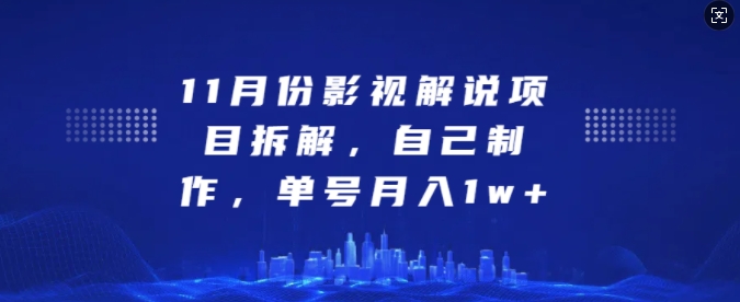 11月份影视解说项目拆解，自己制作，单号月入1w+【揭秘】-全有网创
