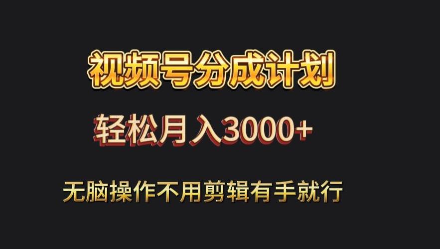 视频号流量分成，不用剪辑，有手就行，轻松月入2000+-全有网创