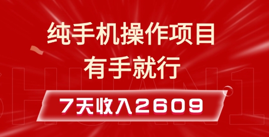纯手机操作的小项目，有手就能做，7天收入2609+实操教程【揭秘】-全有网创