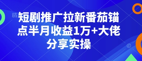 短剧推广拉新番茄锚点半月收益1万+大佬分享实操-全有网创