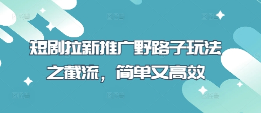 短剧拉新推广野路子玩法之截流，简单又高效-全有网创