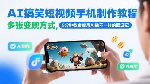 AI搞笑短视频手机制作教程，多张变现方式，5分钟教会你用AI做不一样的西游记-全有网创