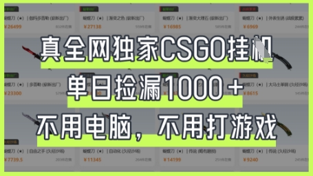 真全网独家CSGO挂G，单日捡漏1k+【揭秘】-全有网创