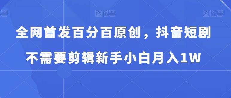全网首发百分百原创，抖音短剧不需要剪辑新手小白月入1W-全有网创