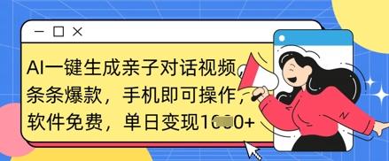 AI一键生成亲子对话视频，条条爆款，一部手机即可操作，单日变现数张-全有网创