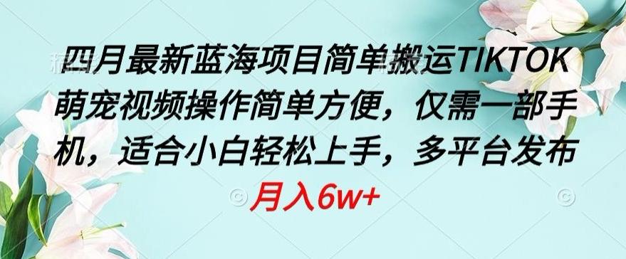 四月最新蓝海项目，简单搬运TIKTOK萌宠视频，操作简单方便，仅需一部手机【揭秘】-全有网创