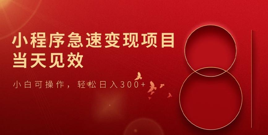小程序急速变现项目，当天见效，小白可操作，轻松日入300+-全有网创