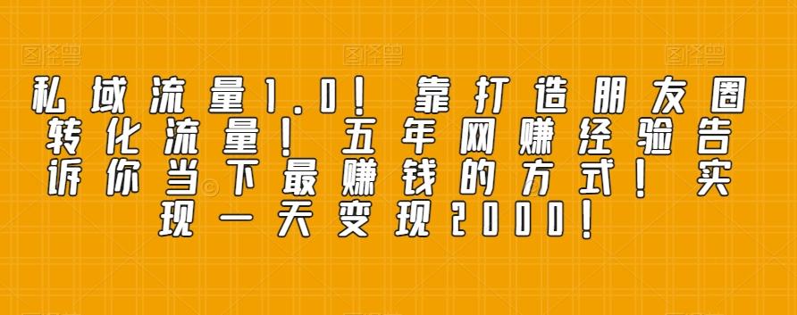 私域流量1.0！靠打造朋友圈转化流量！五年网赚经验告诉你当下最赚钱的方式！实现一天变现2000！-全有网创