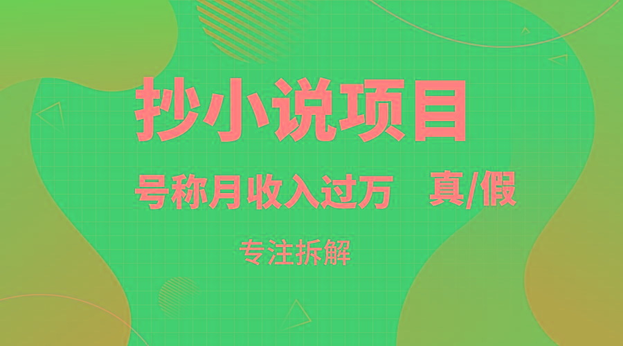 抄小说项目，号称月入过万，到底是否真实，能不能做，详细拆解-全有网创