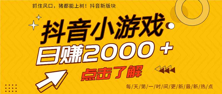 （14319期）抖音小游戏，最新风口项目，亲测单游戏2000+感兴趣点击了解。-全有网创