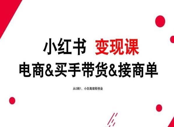 2024年最新小红书变现课，电商&买手带货&接商单，从0到1，小白高效轻创业-全有网创