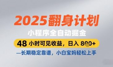 2025小程序全自动掘金，48 小时可见收益，日入8张，长期稳定靠谱，小白宝妈轻松上手【揭秘】-全有网创