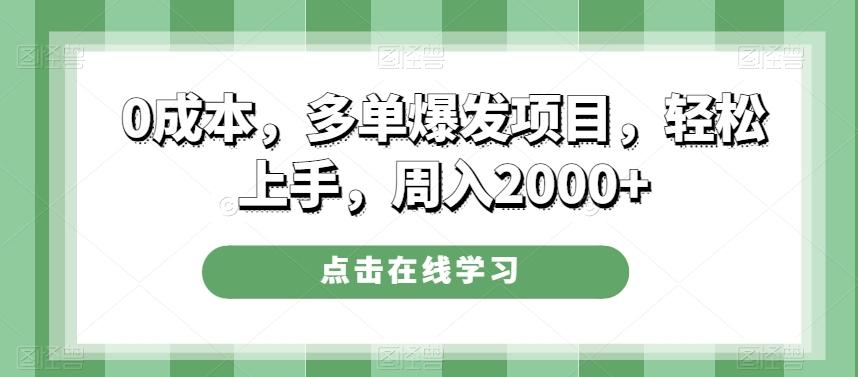 0成本，多单爆发项目，轻松上手，周入2000+-全有网创