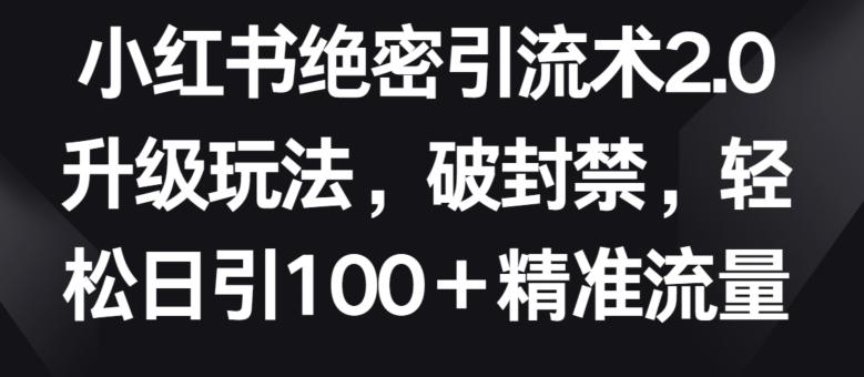小红书绝密引流术2.0升级玩法，破封禁，轻松日引100+精准流量【揭秘】-全有网创