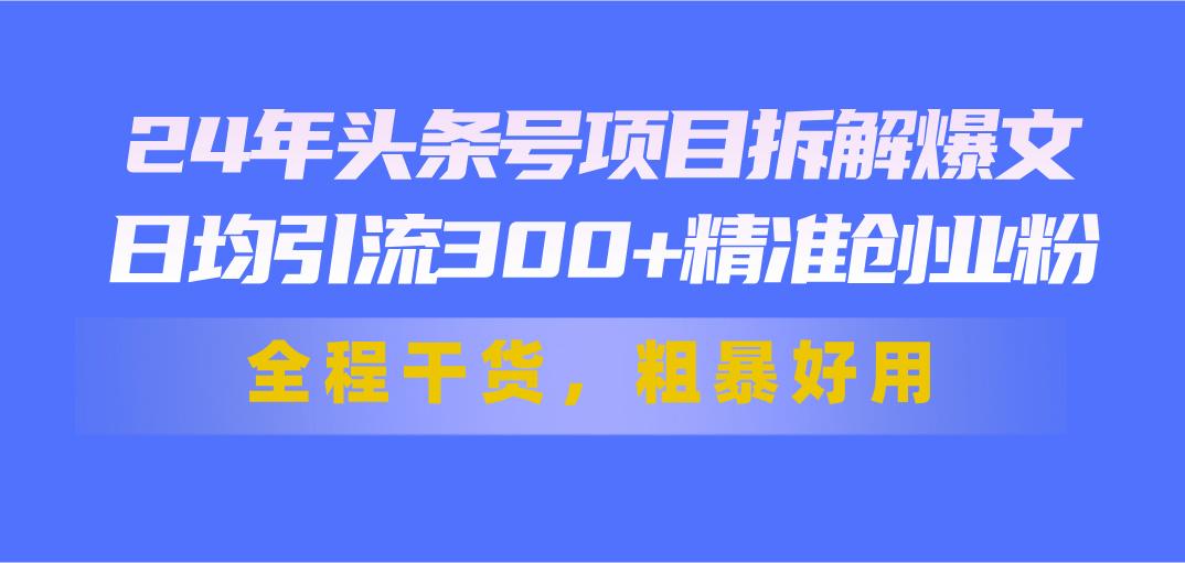 24年头条号项目拆解爆文，日均引流300+精准创业粉，全程干货，粗暴好用-全有网创