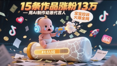 用AI制作幼崽代言人，宝宝的控诉火爆全网，15条作品涨粉13W，单号月入5位数实操教程-全有网创