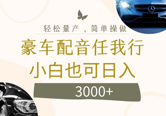 不为人知的暴力小项目，豪车配音，日入几张【揭秘】-全有网创