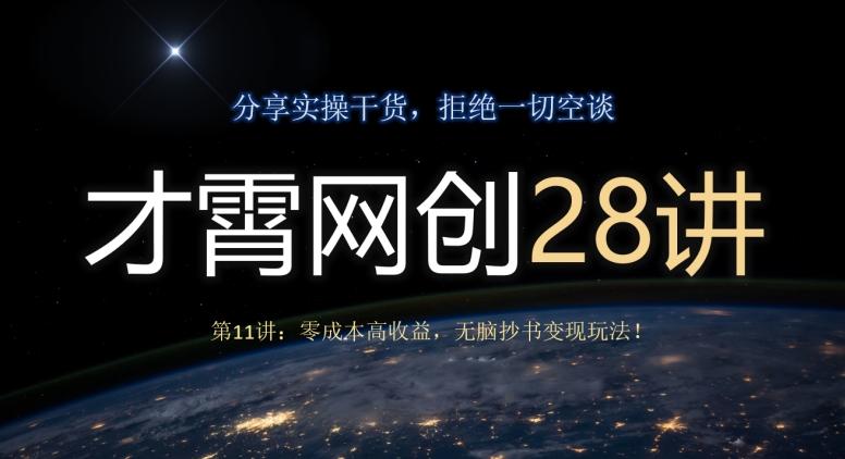 才霄网创28讲第11讲：零成本高收益，无脑抄书变现玩法！-全有网创