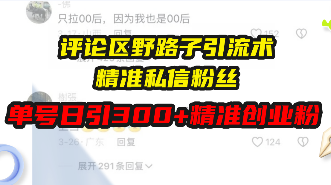 评论区野路子引流术，精准私信粉丝，单号日引流300+精准创业粉-全有网创
