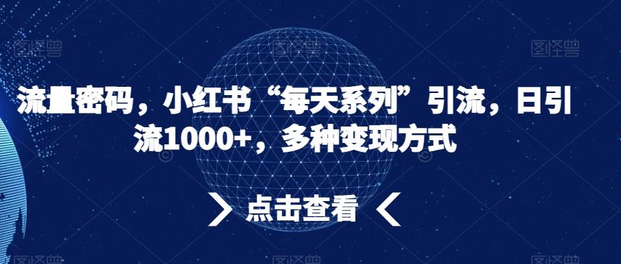 流量密码，小红书“每天系列”引流，日引流1000+，多种变现方式【揭秘】-全有网创