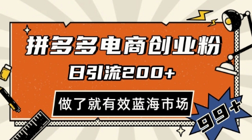 拼多多引流电商创业粉，日引200+，可矩阵放大，做了就有效【揭秘】-全有网创