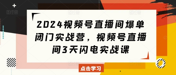 2024视频号直播间爆单闭门实战营，视频号直播间3天闪电实战课-全有网创