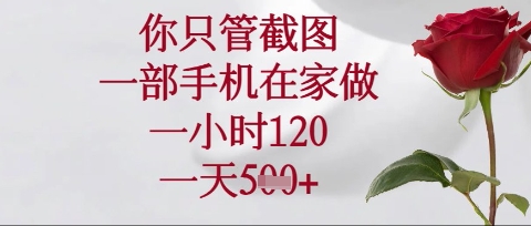 你只管截图，一部手机在家操作，一小时120.一天5张【揭秘】-全有网创