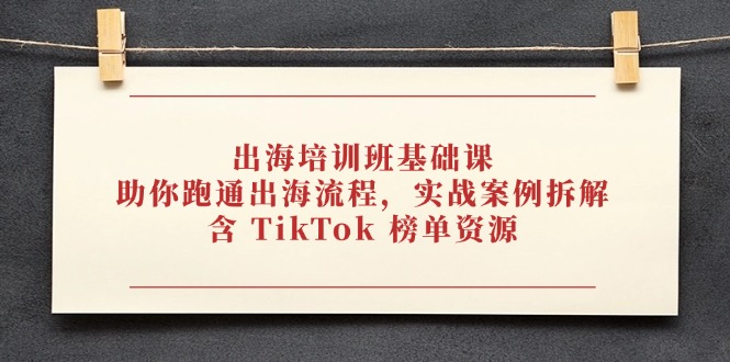 出海培训班基础课，助你跑通出海流程，实战案例拆解，含 TikTok 榜单资源-全有网创