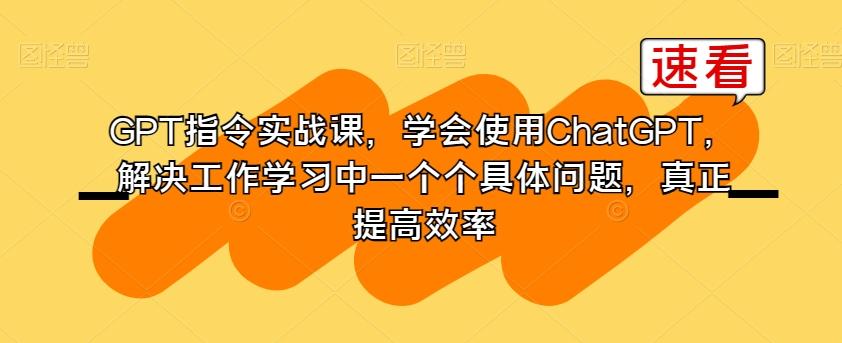 GPT指令实战课，学会使用ChatGPT，解决工作学习中一个个具体问题，真正提高效率-全有网创