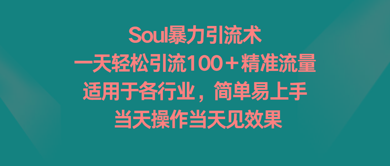 Soul暴力引流术，一天轻松引流100＋精准流量，适用于各行业，简单易上手！-全有网创