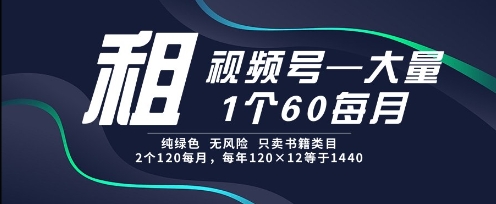 租视频号,一个60每月,2个120.纯绿色、无风险,常年租【揭秘】-全有网创