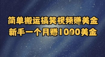 简单搬运搞笑视频挣美金，新手一个月入1k美金-全有网创